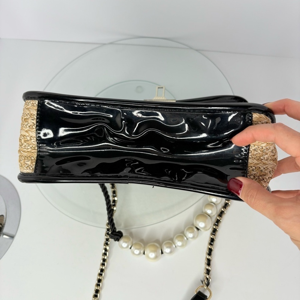 Betsey Johnson Strawberry Fields Top Handle Crossbody Bag Straw Pearls Natural - Picture 9 of 11